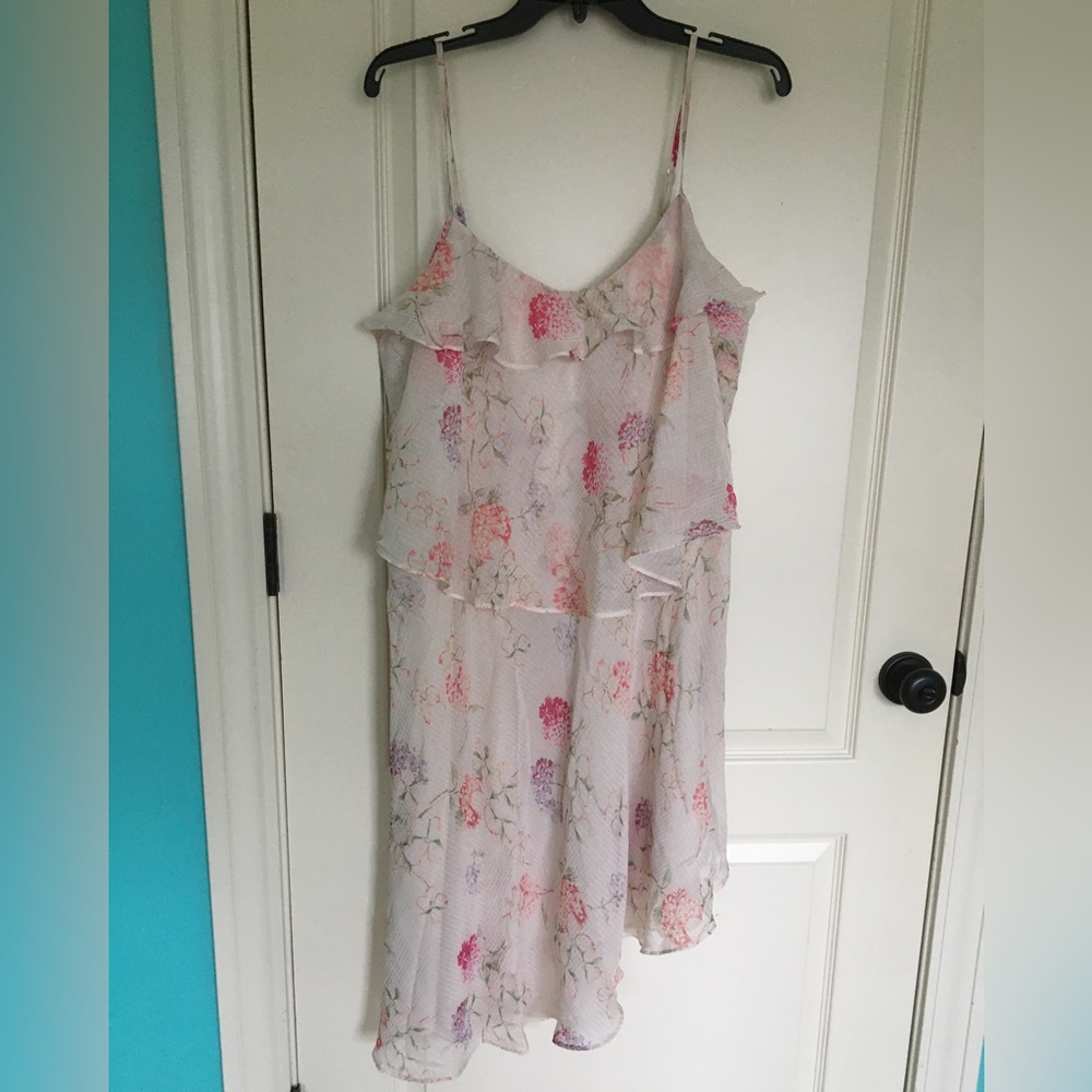 Spaghetti strap asymmetrical pink and cream floral dress XL